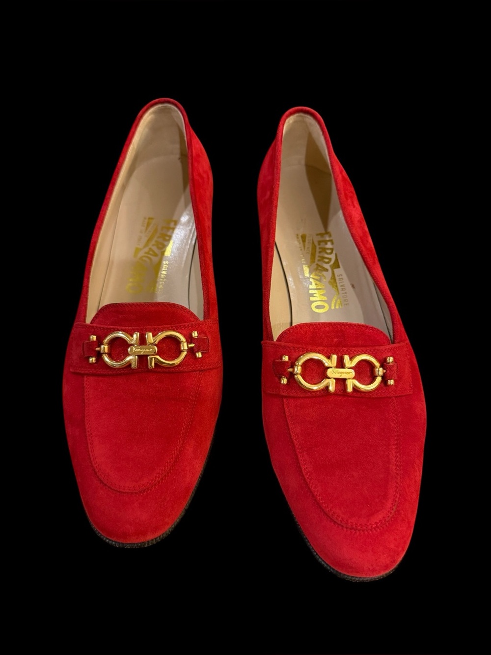 Salvatore Ferragamo Red Suede Gancini Loafers – 9.5 B